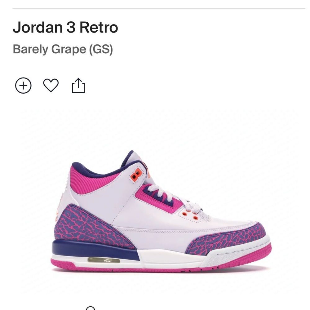 Jordan Retro 3 Barely Grape GS 6/ W 7.5-Limited Edition